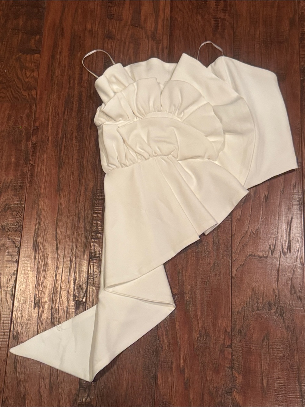 White Ruffled Asymmetrical Top - Picture 7 of 9